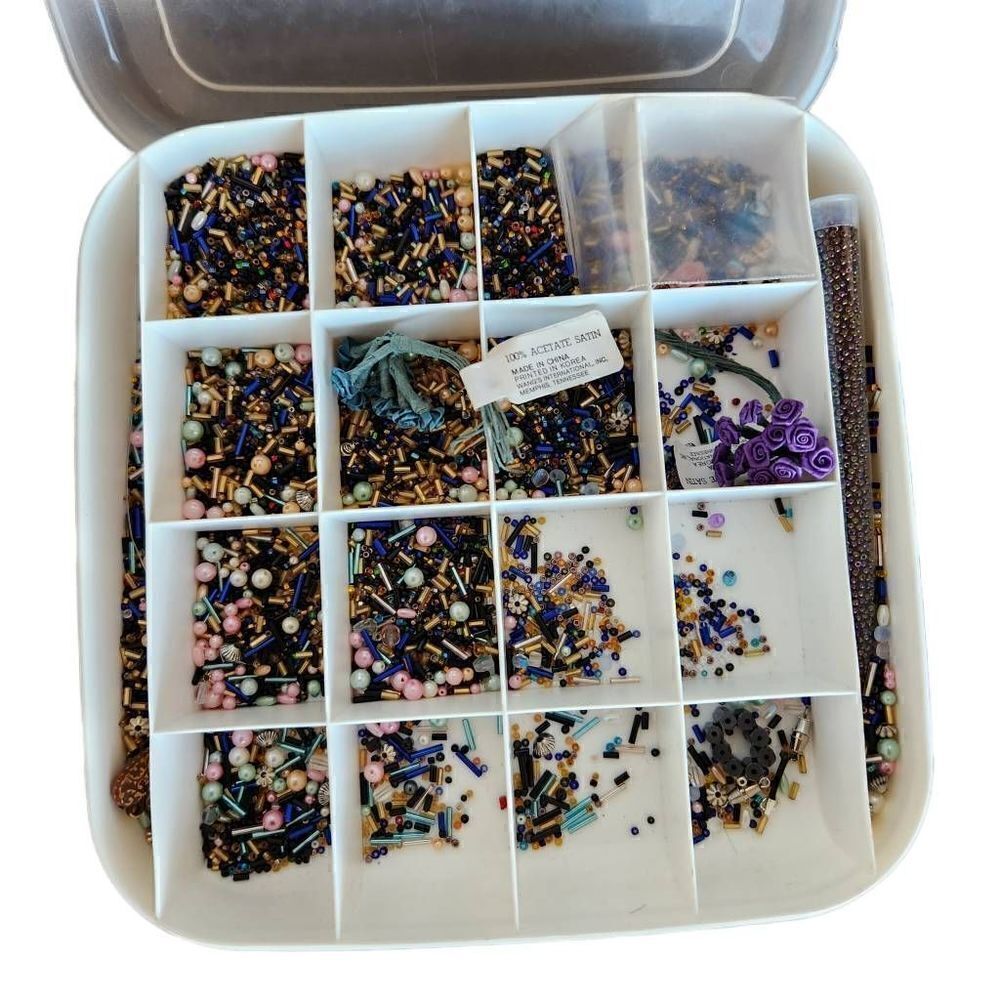 Beads miniature with case assorted variety ball beads cylinder gold pink blue